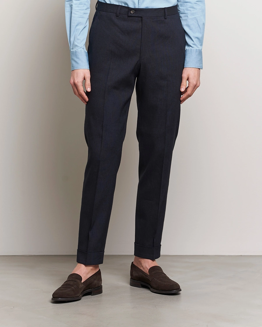 Herren | Leinenhosen | Morris Heritage | Jack Summer Linen Trousers Navy