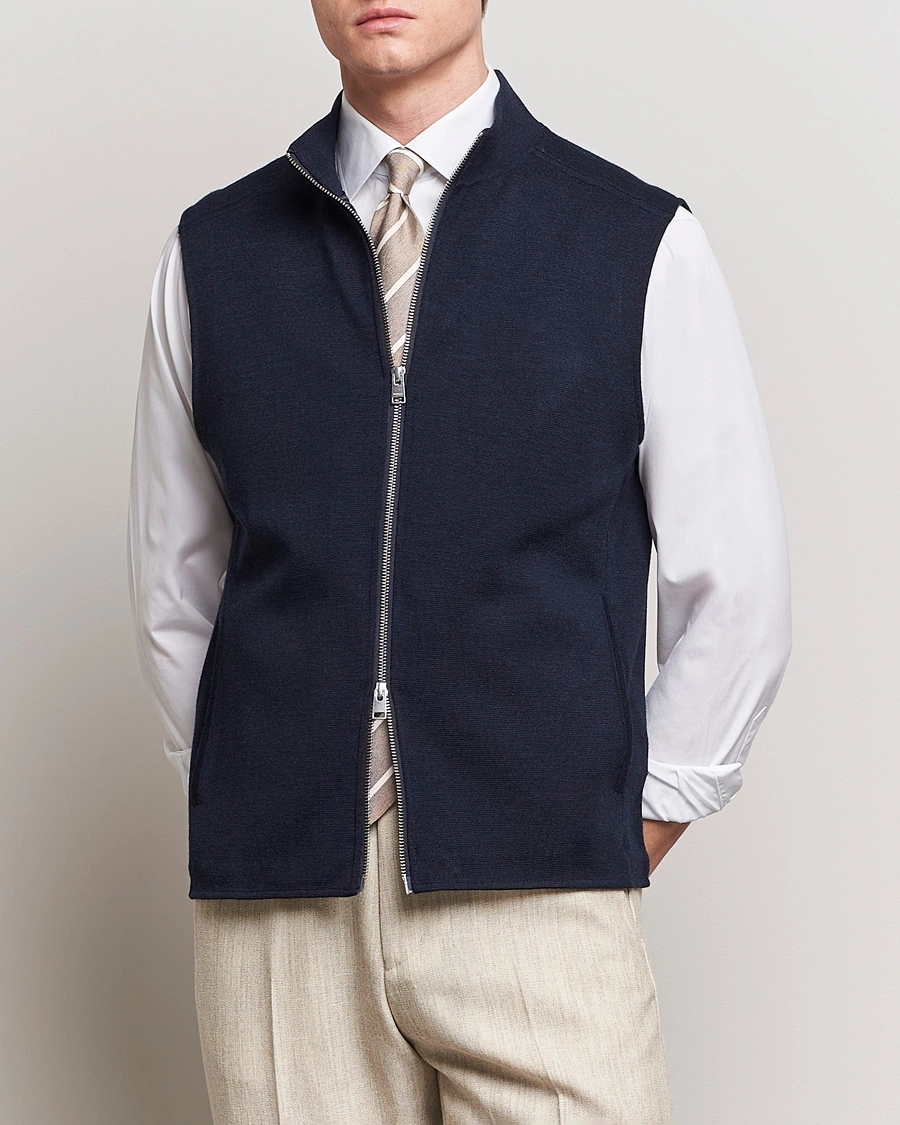 Herren | Kleidung | Morris Heritage | Kayden Merino Full Zip Vest Navy