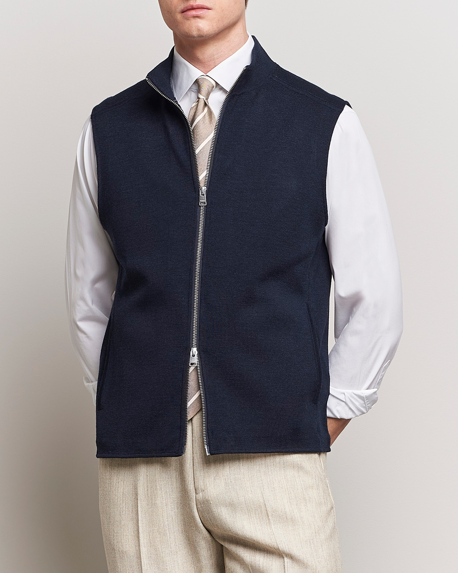 Herren | Pullunder | Morris Heritage | Kayden Merino Full Zip Vest Navy