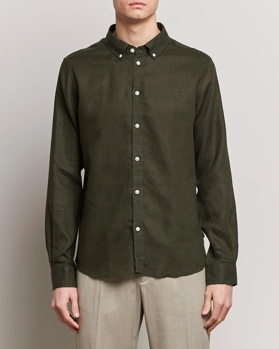 Herren | Kleidung | LES DEUX | Kristian Linen Button Down Shirt Olive Night