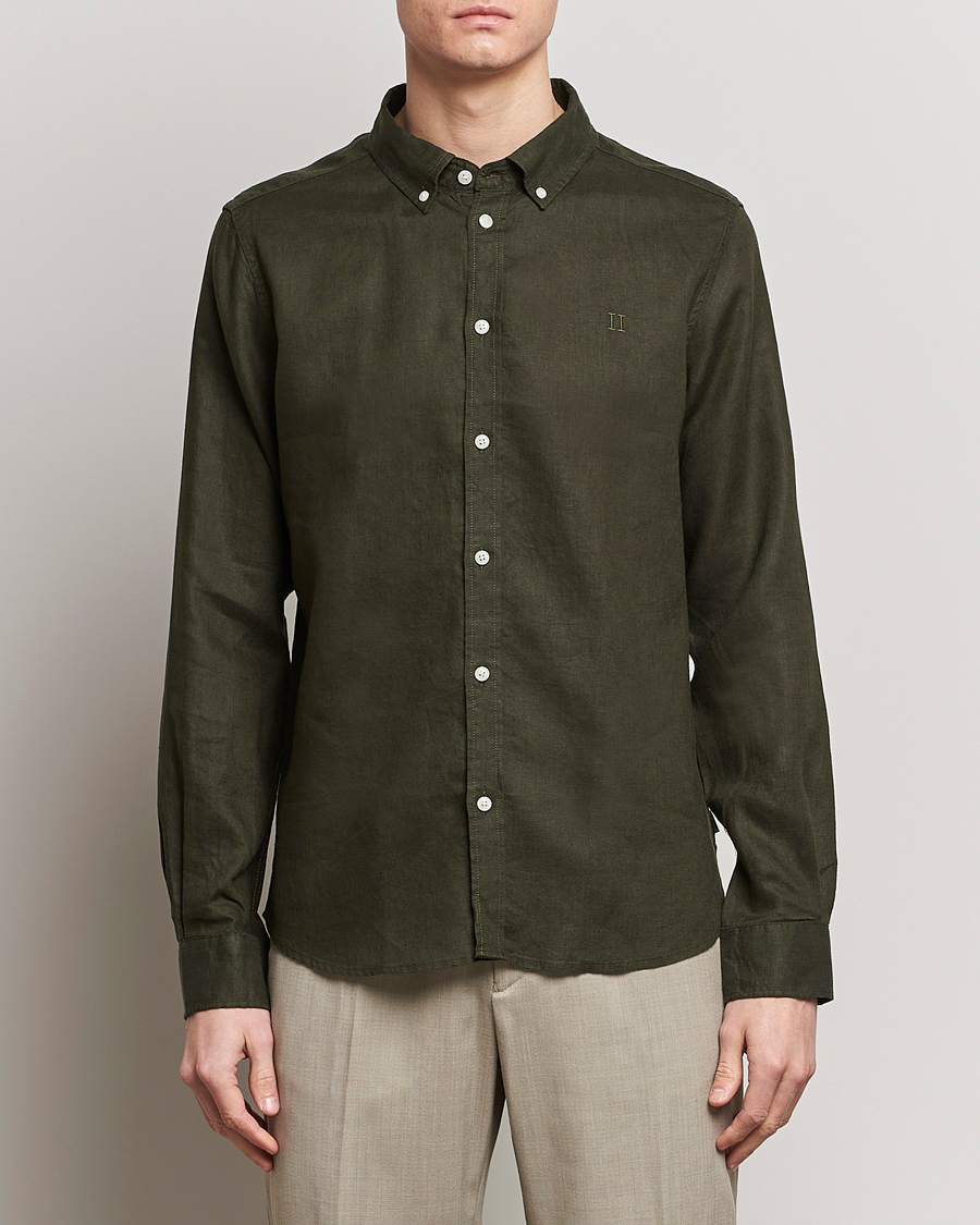 Herren |  | LES DEUX | Kristian Linen Button Down Shirt Olive Night