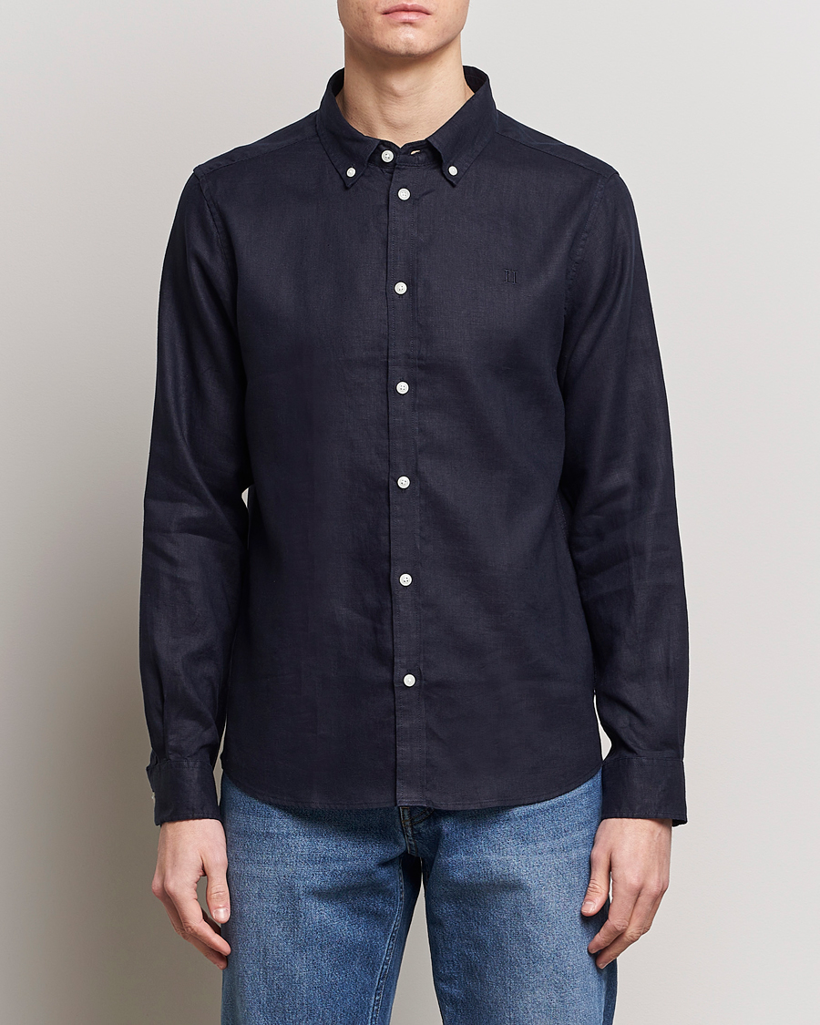 Men |  | LES DEUX | Kristian Linen Button Down Shirt Dark Navy