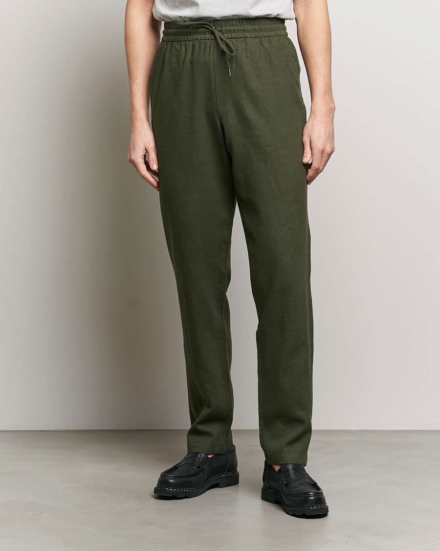 Herren | LES DEUX | LES DEUX | Patrick Linen Pants Forrest Green