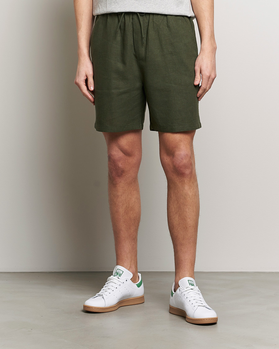 Herren | LES DEUX | LES DEUX | Otto Linen Shorts Forrest Green