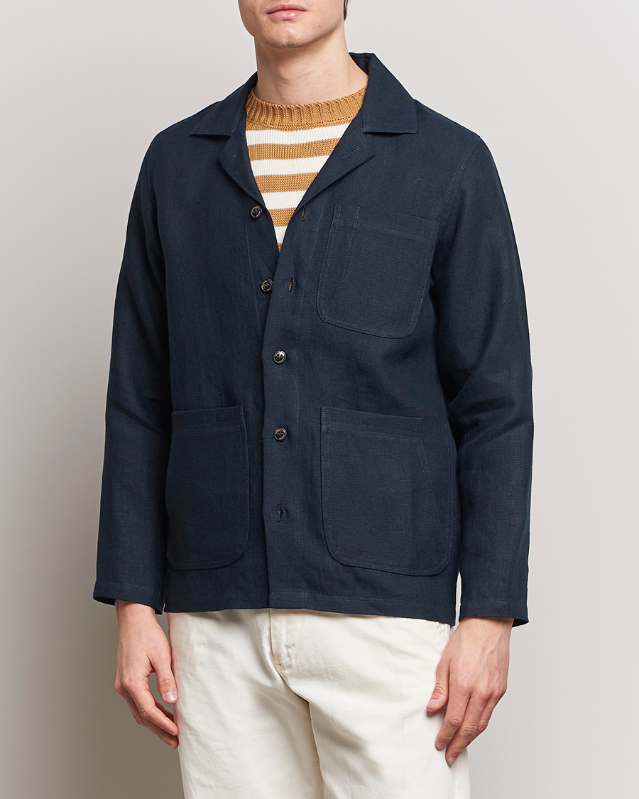 Herren | Overshirts | Peregrine | Grange Linen Shacket Navy