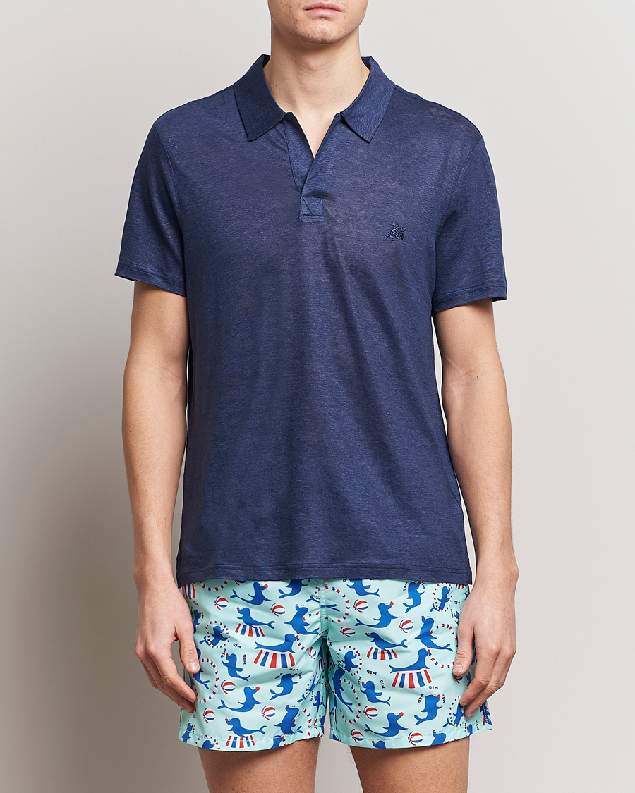 Herren | Poloshirts | Vilebrequin | Pyramid Linen Jersey Polo Bleu Marine