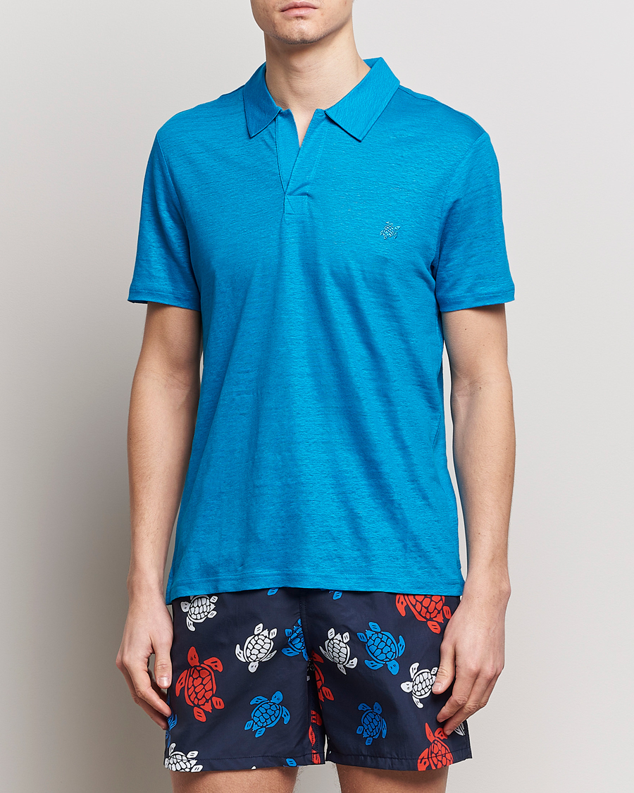 Herren | Kurzarm-Poloshirts | Vilebrequin | Pyramid Linen Jersey Polo Bleu Hawaii