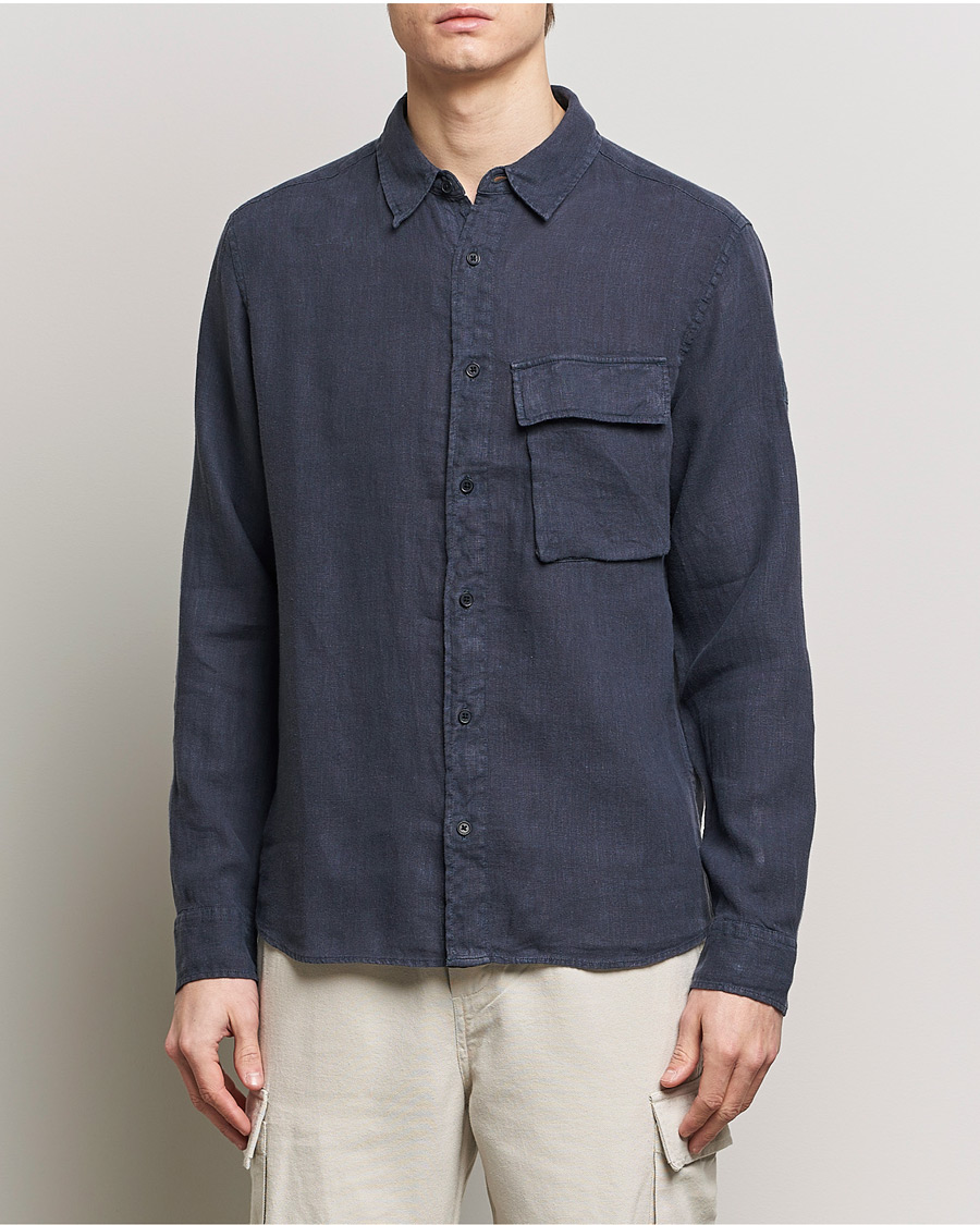 Herren | Leinenhemden | Belstaff | Scale Linen Pocket Shirt Dark Ink