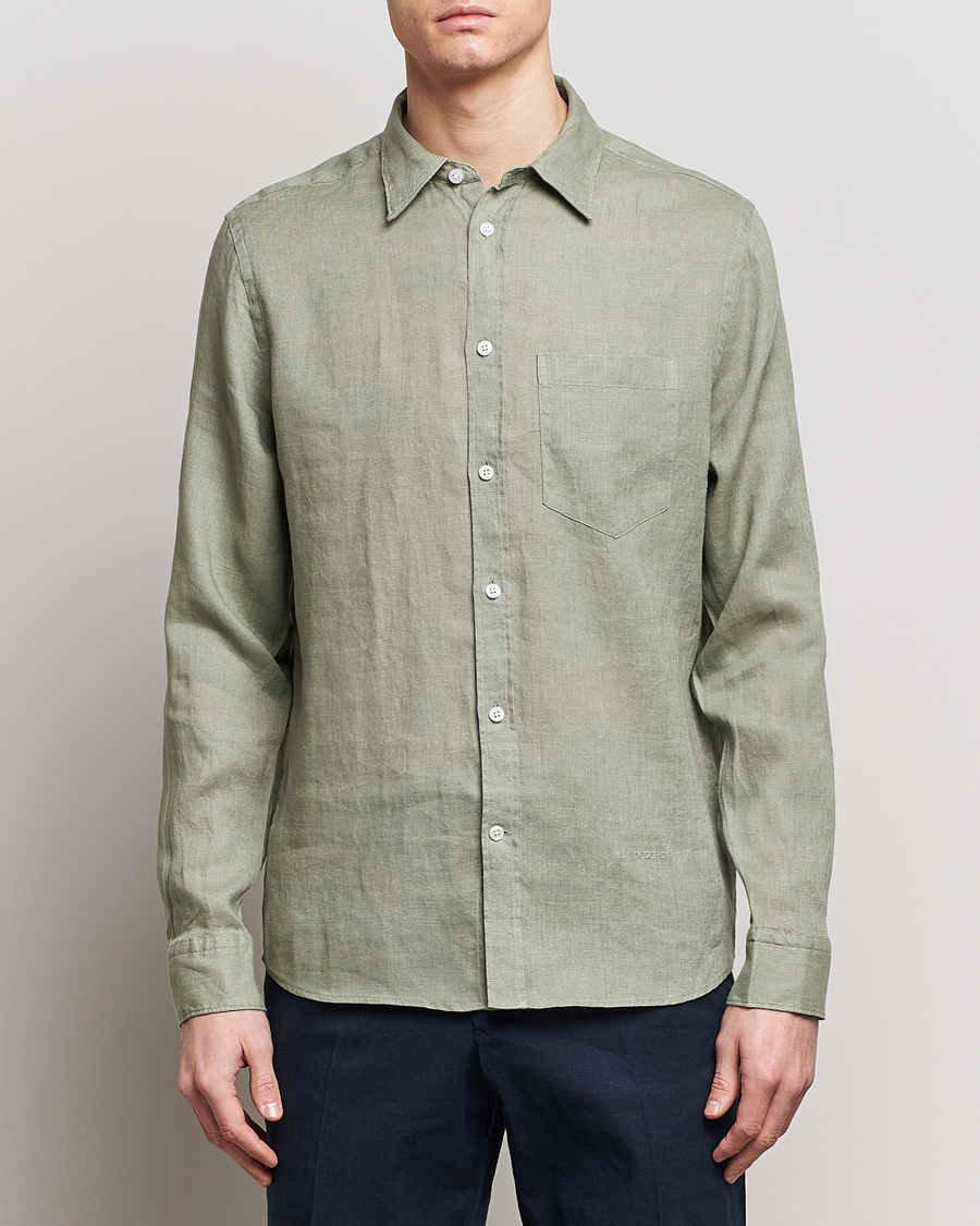 Herr | Linneskjortor | J.Lindeberg | Regular Fit Clean Linen Shirt Oil Green