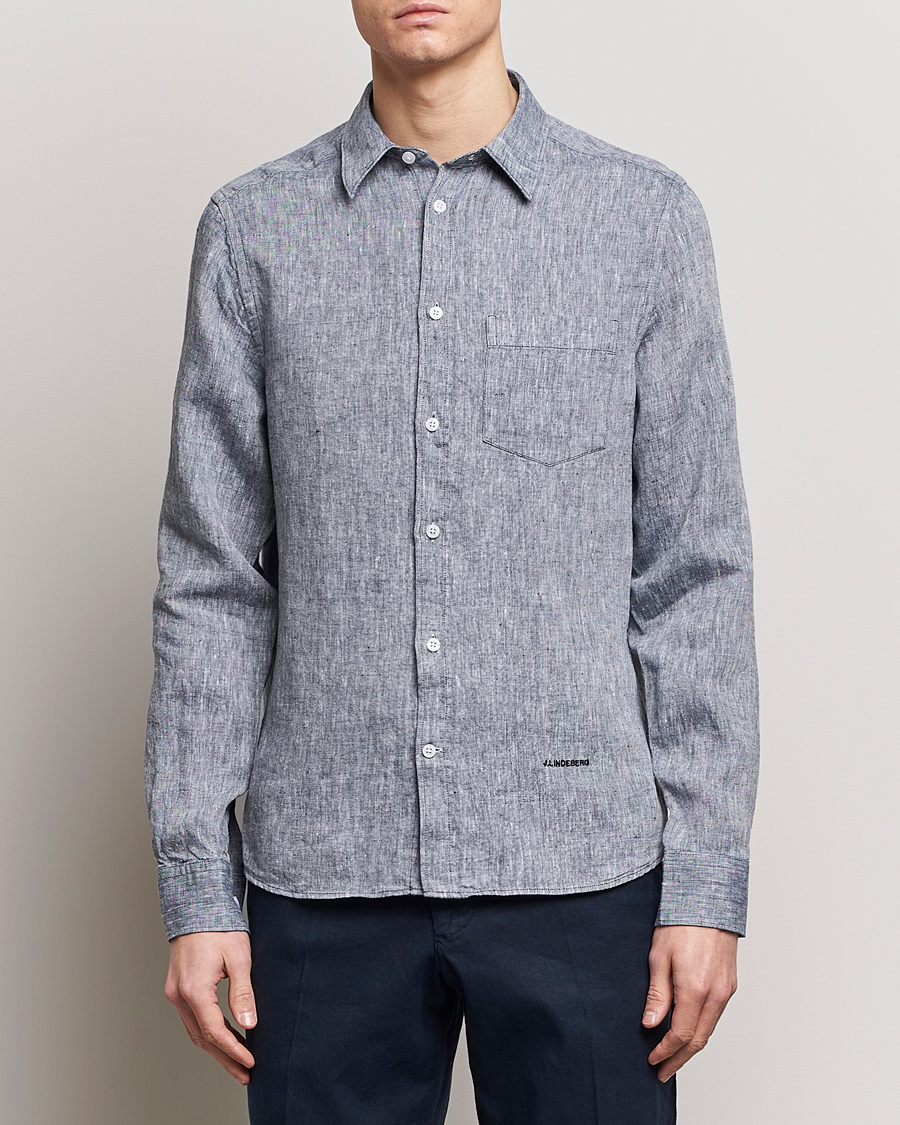 Herren | Hemden | J.Lindeberg | Slim Fit Linen Melange Shirt Navy