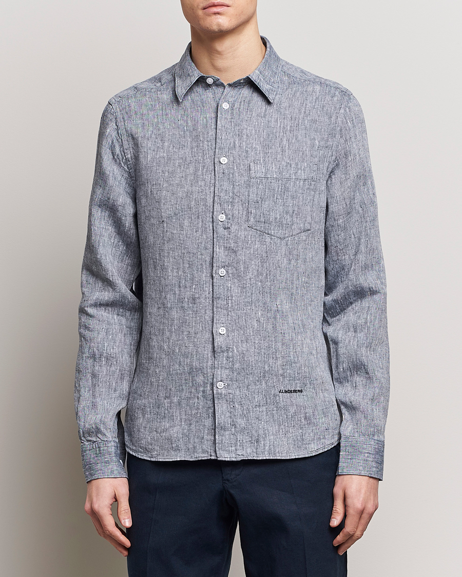 Men |  | J.Lindeberg | Slim Fit Linen Melange Shirt Navy