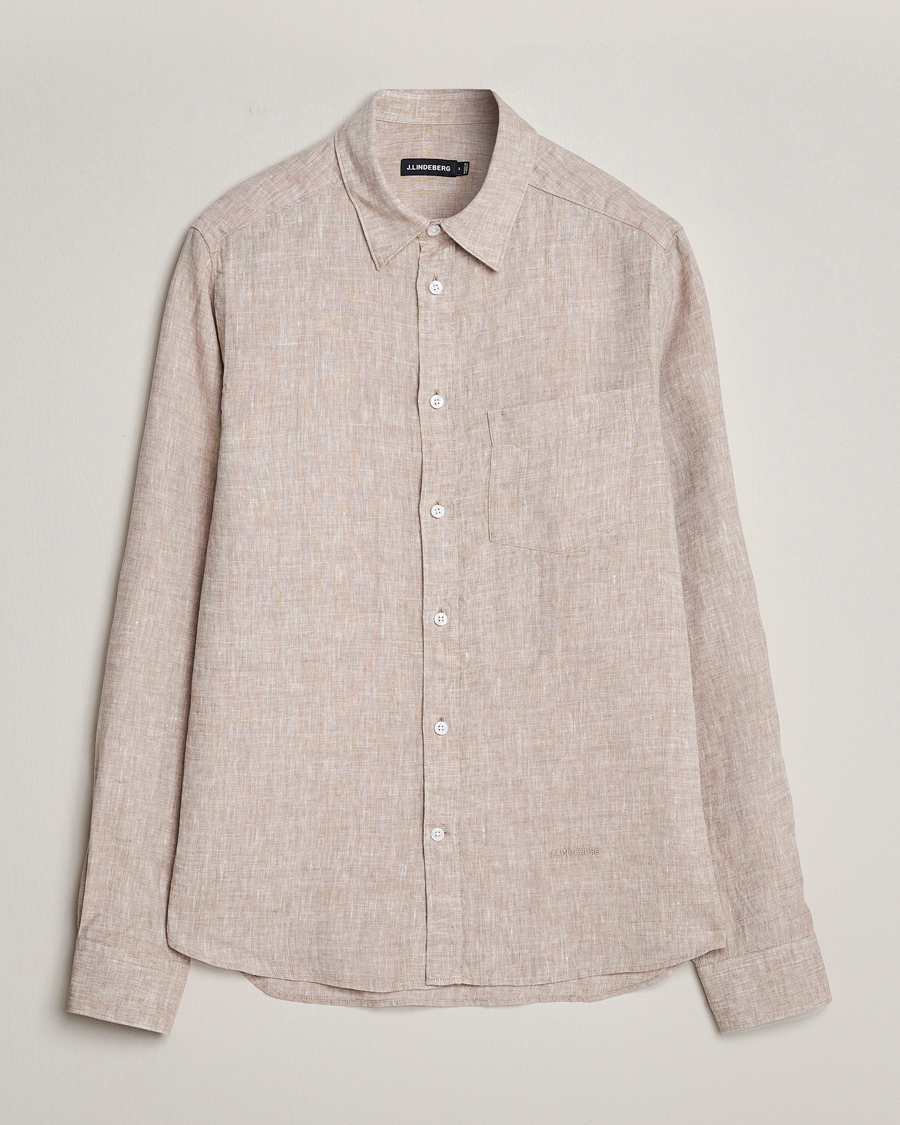 Herren | Hemden | J.Lindeberg | Slim Fit Linen Melange Shirt Batique Khaki