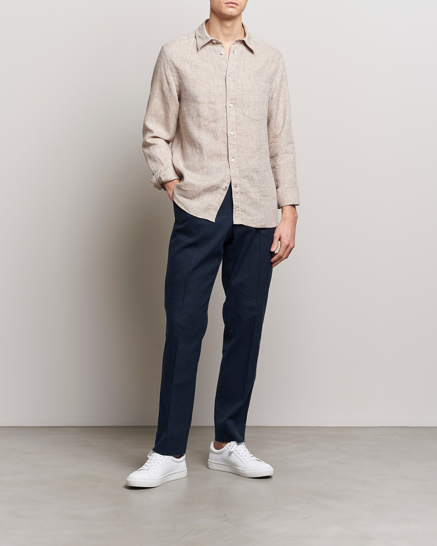 Herren | Hemden | J.Lindeberg | Slim Fit Linen Melange Shirt Batique Khaki