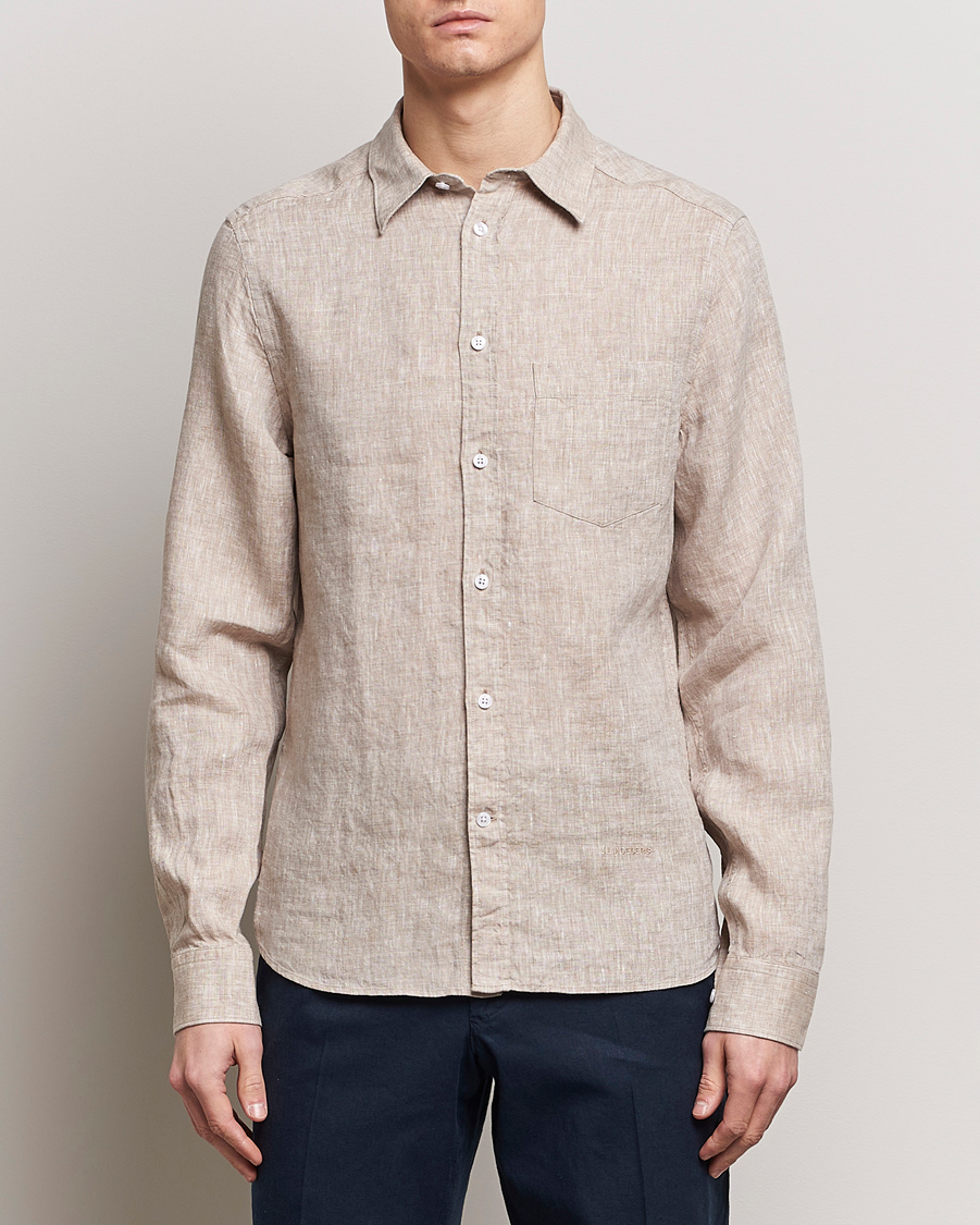 Herren |  | J.Lindeberg | Slim Fit Linen Melange Shirt Batique Khaki