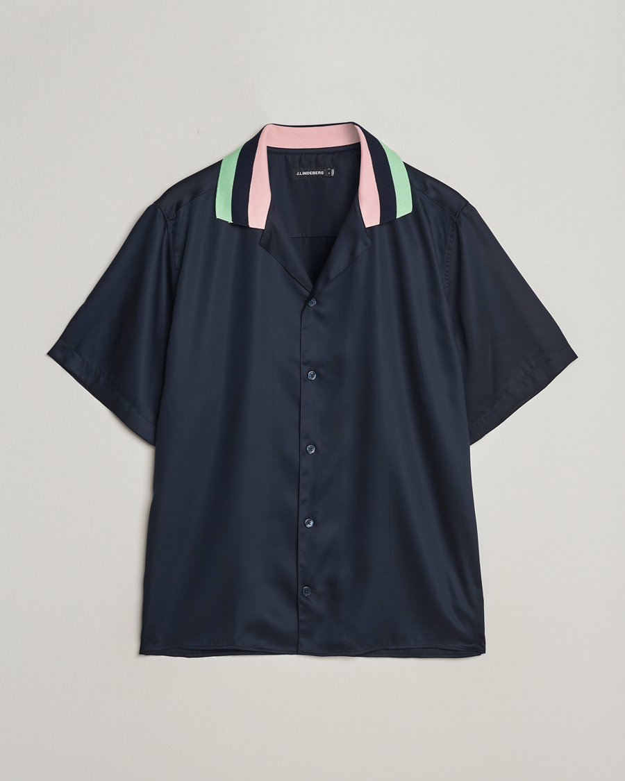 Herren | Hemden | J.Lindeberg | Skala Knit Collar Tencel Shirt Navy