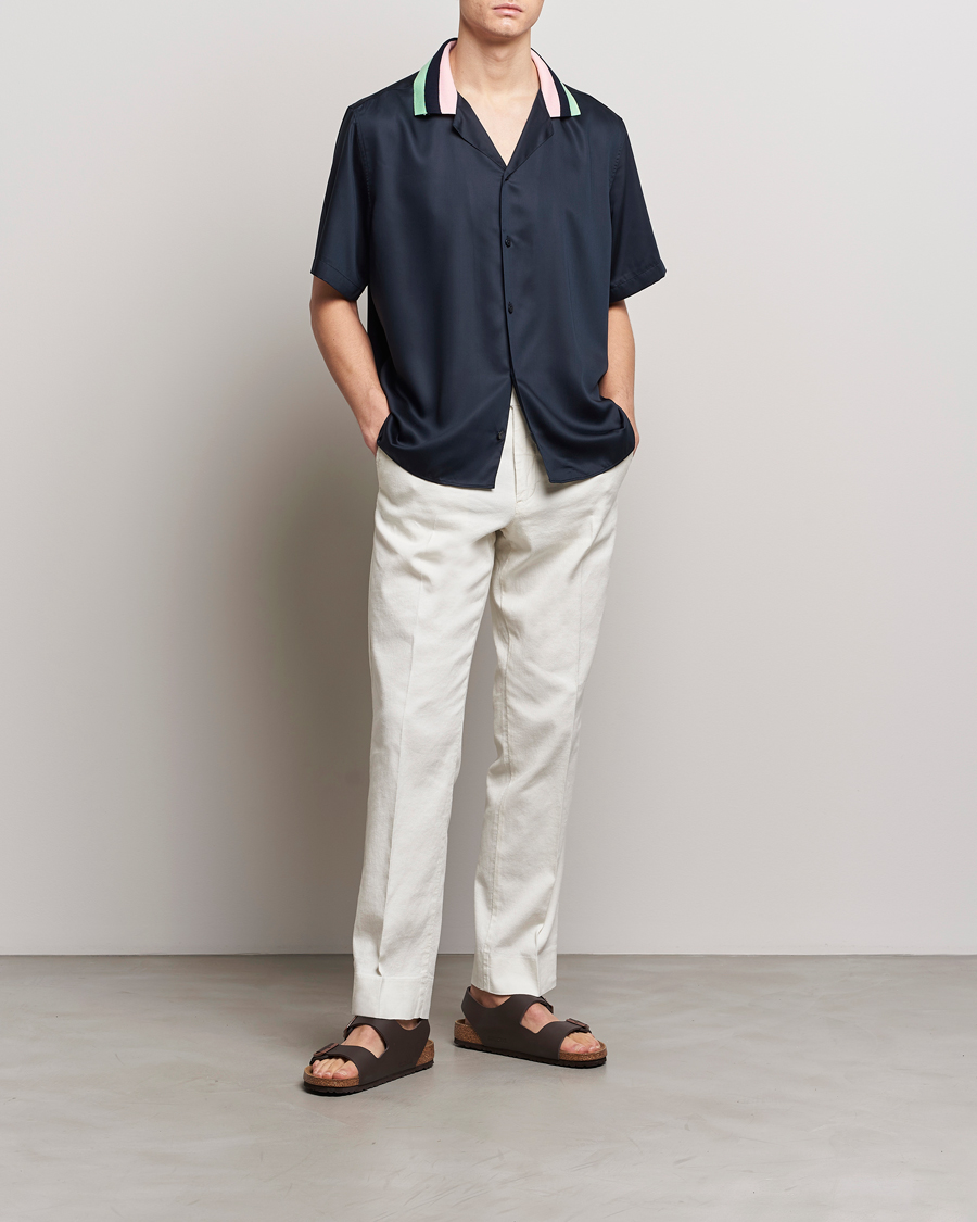 Herren | Hemden | J.Lindeberg | Skala Knit Collar Tencel Shirt Navy