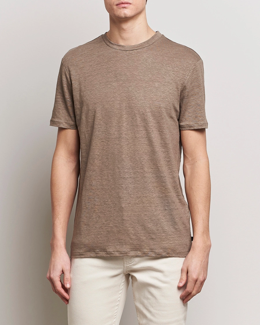 Herren | Kurzarm T-Shirt | J.Lindeberg | Coma Linen T-Shirt Walnut