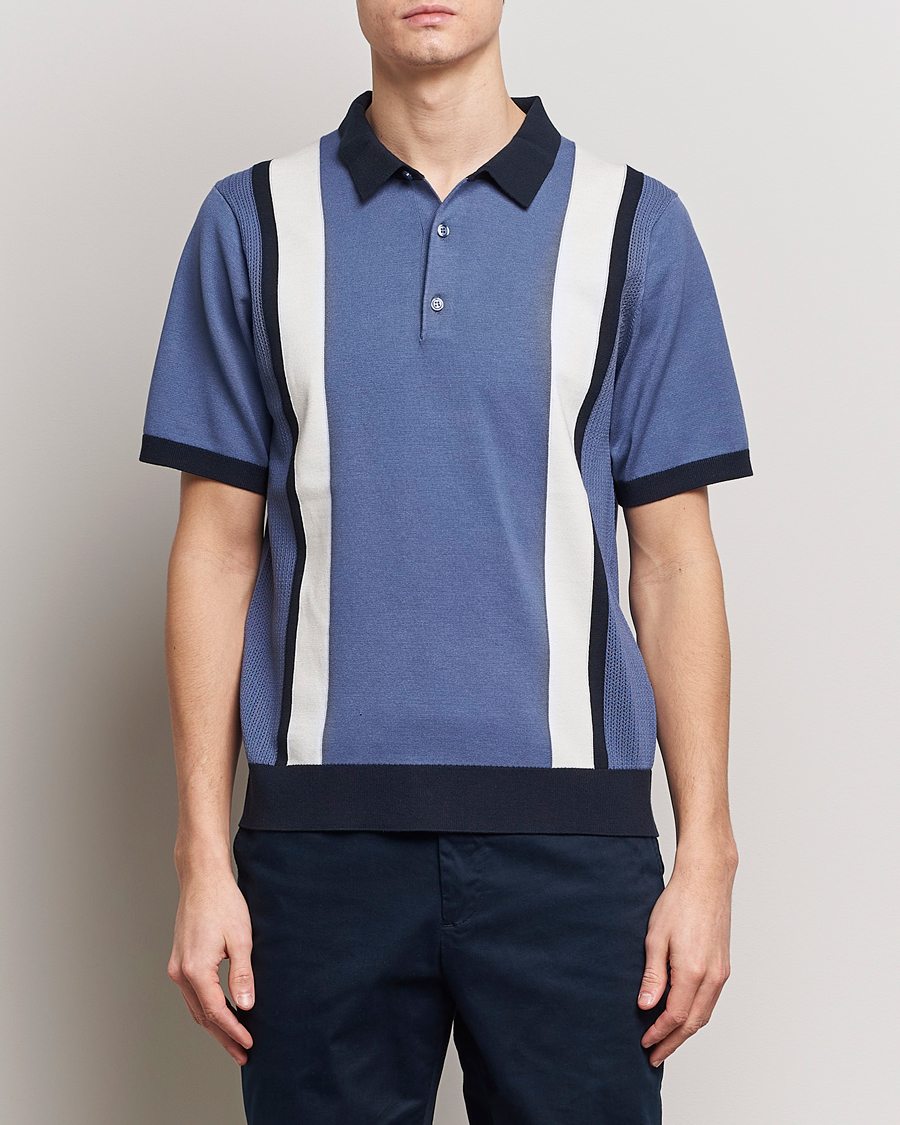 Men |  | J.Lindeberg | Reymond Stripe Knitted Polo Bijou Blue