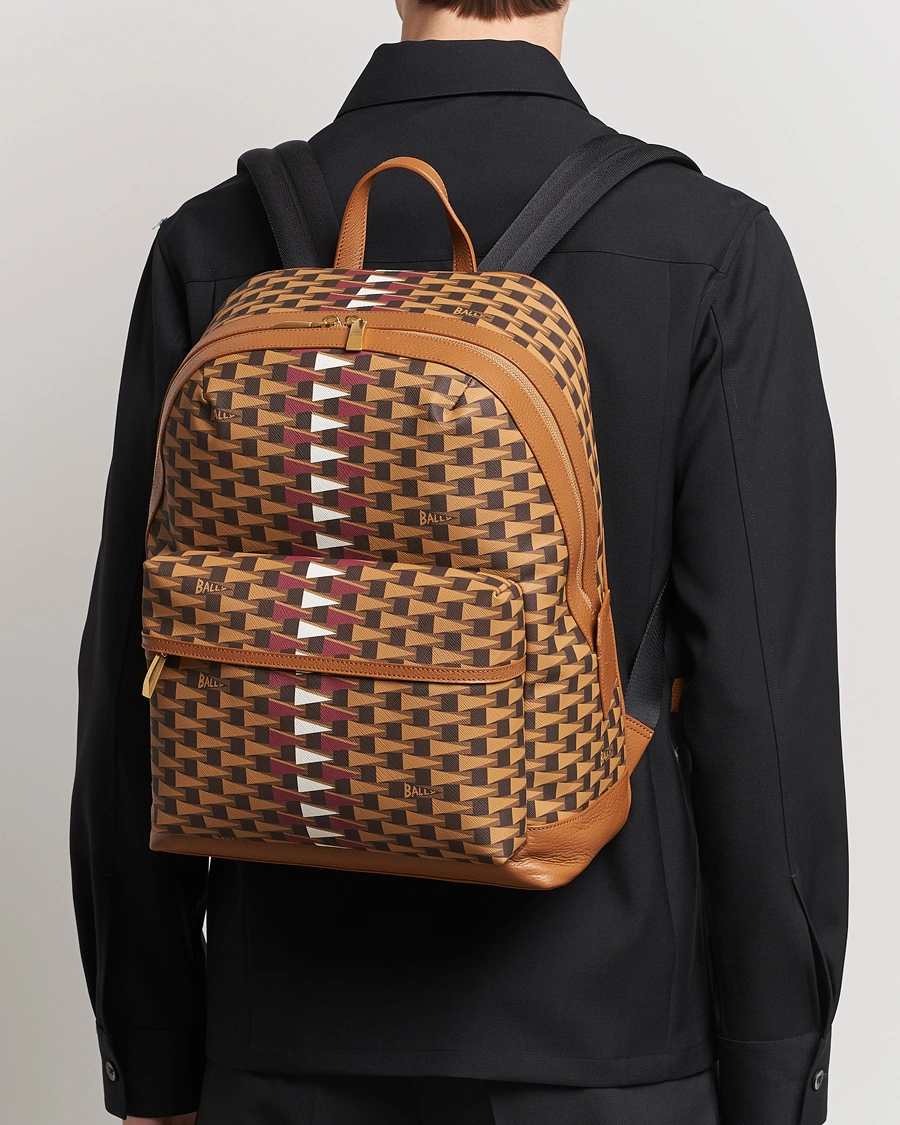 Herre | Luxury Brands | Bally | Pennant Monogram Leather Backpack Brown