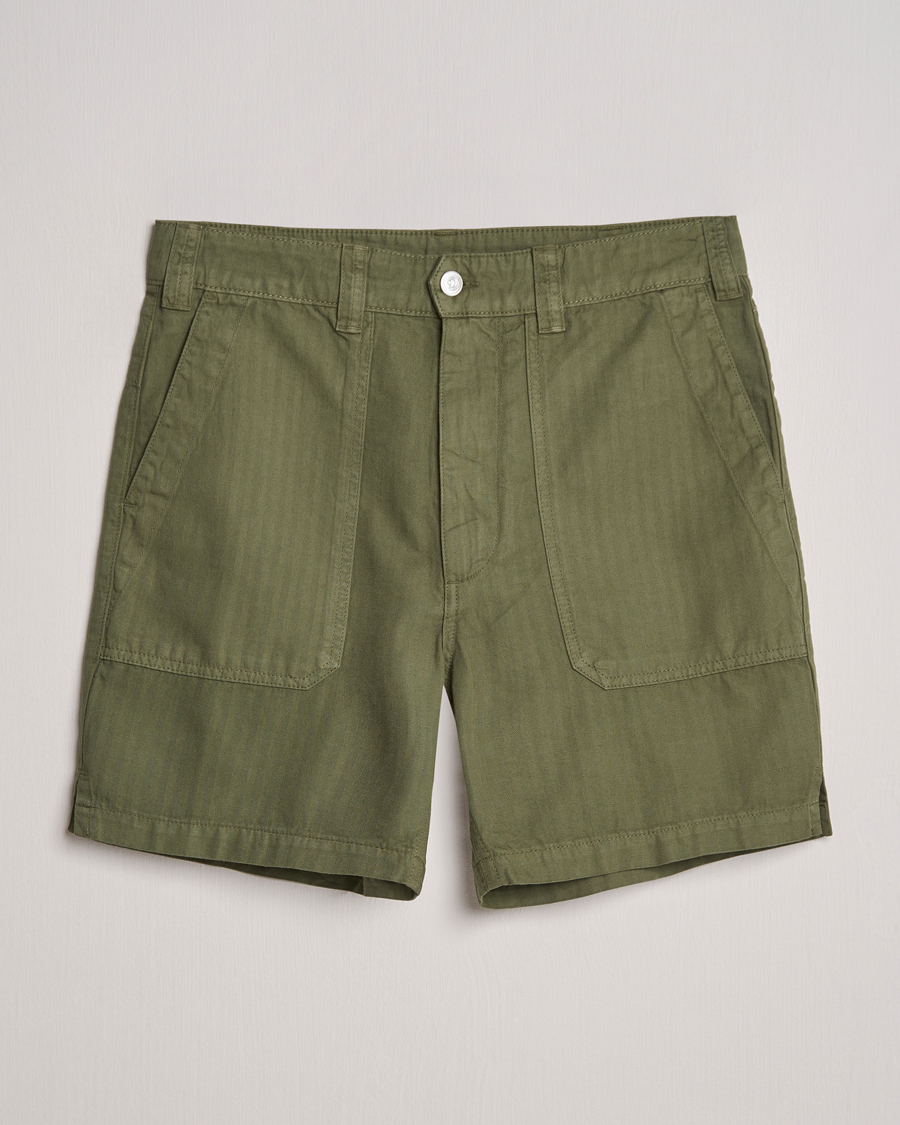 Herren | Shorts | Drake's | Herringbone Fatigue Cotton Shorts Olive