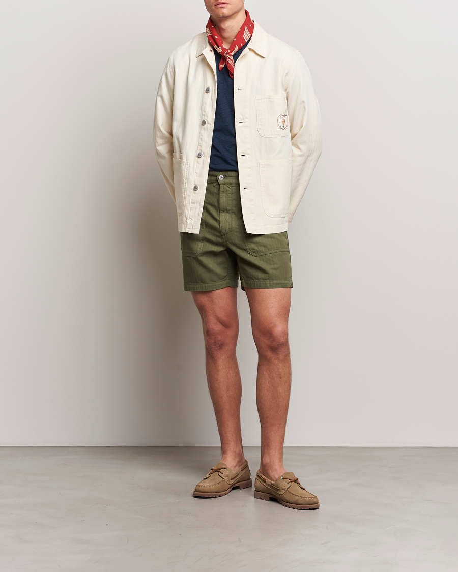 Herren | Shorts | Drake's | Herringbone Fatigue Cotton Shorts Olive