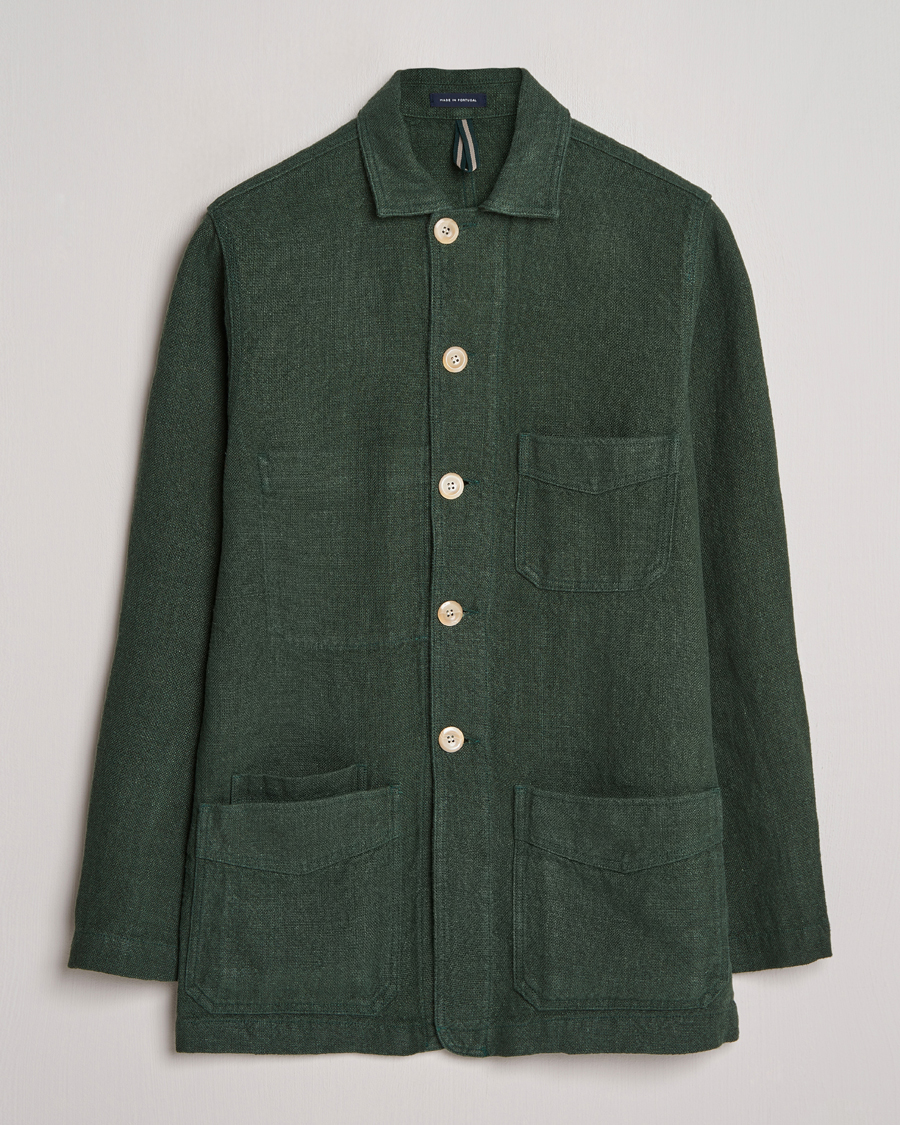 Herren | Jacken | Drake's | Heavy Linen Chore Jacket Green