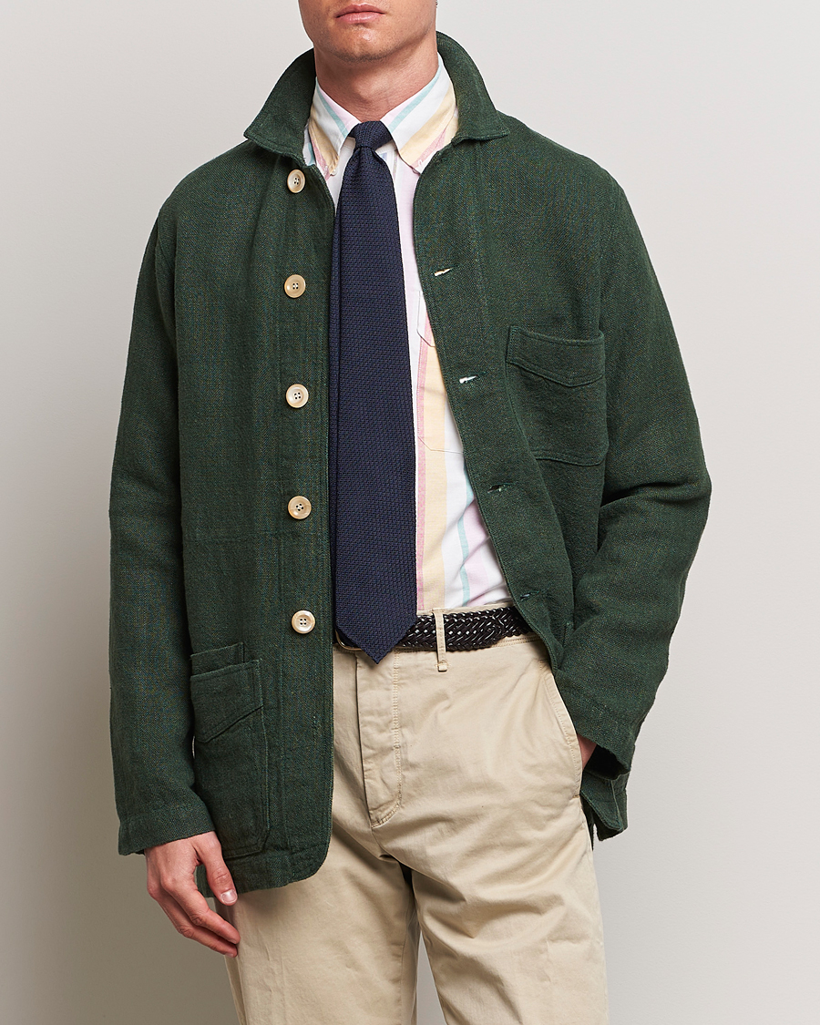 Herren | Jacken | Drake\'s | Heavy Linen Chore Jacket Green