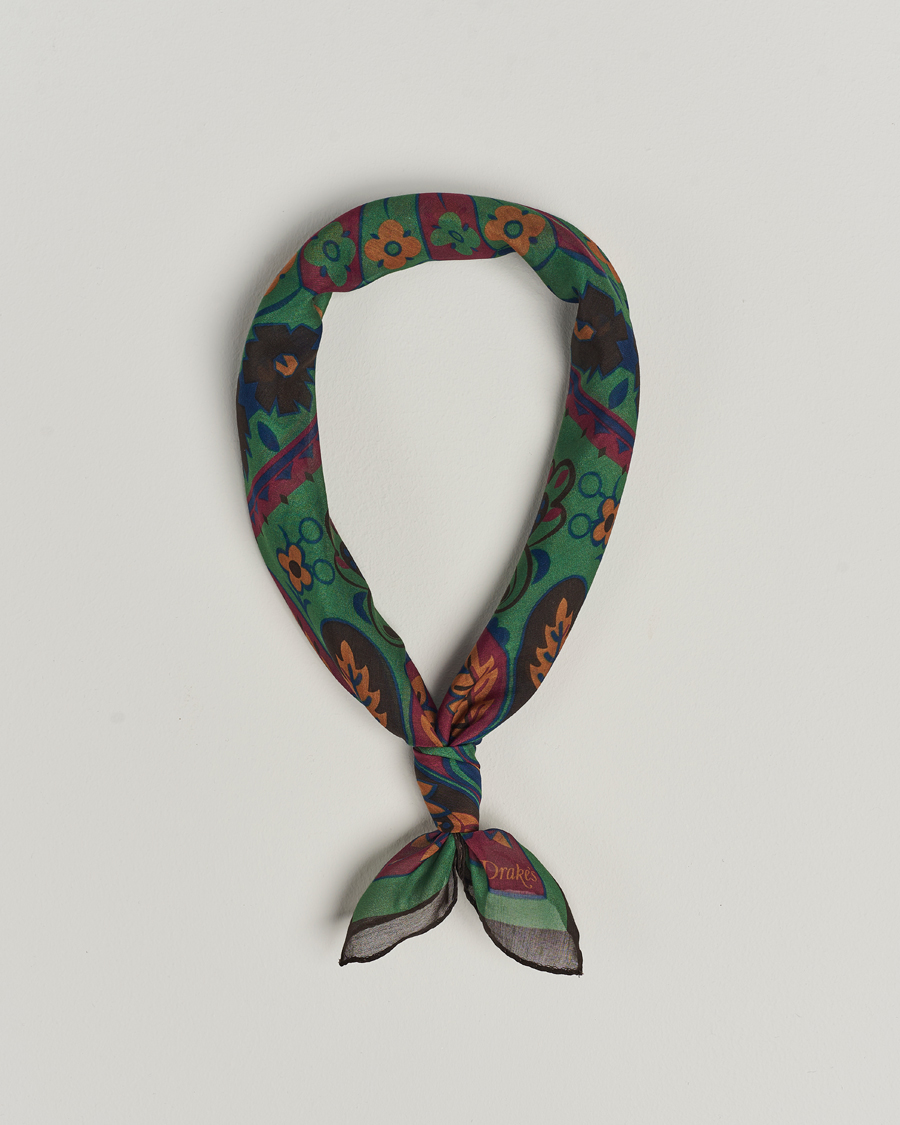 Herren | Drake's Folk Flower Bandana Green | Drake's | Folk Flower Bandana Green
