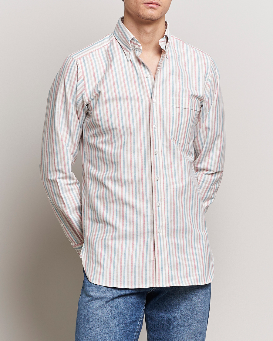 Herren | Oxfordhemden | Drake's | Thin Tripple Stripe Oxford Shirt White