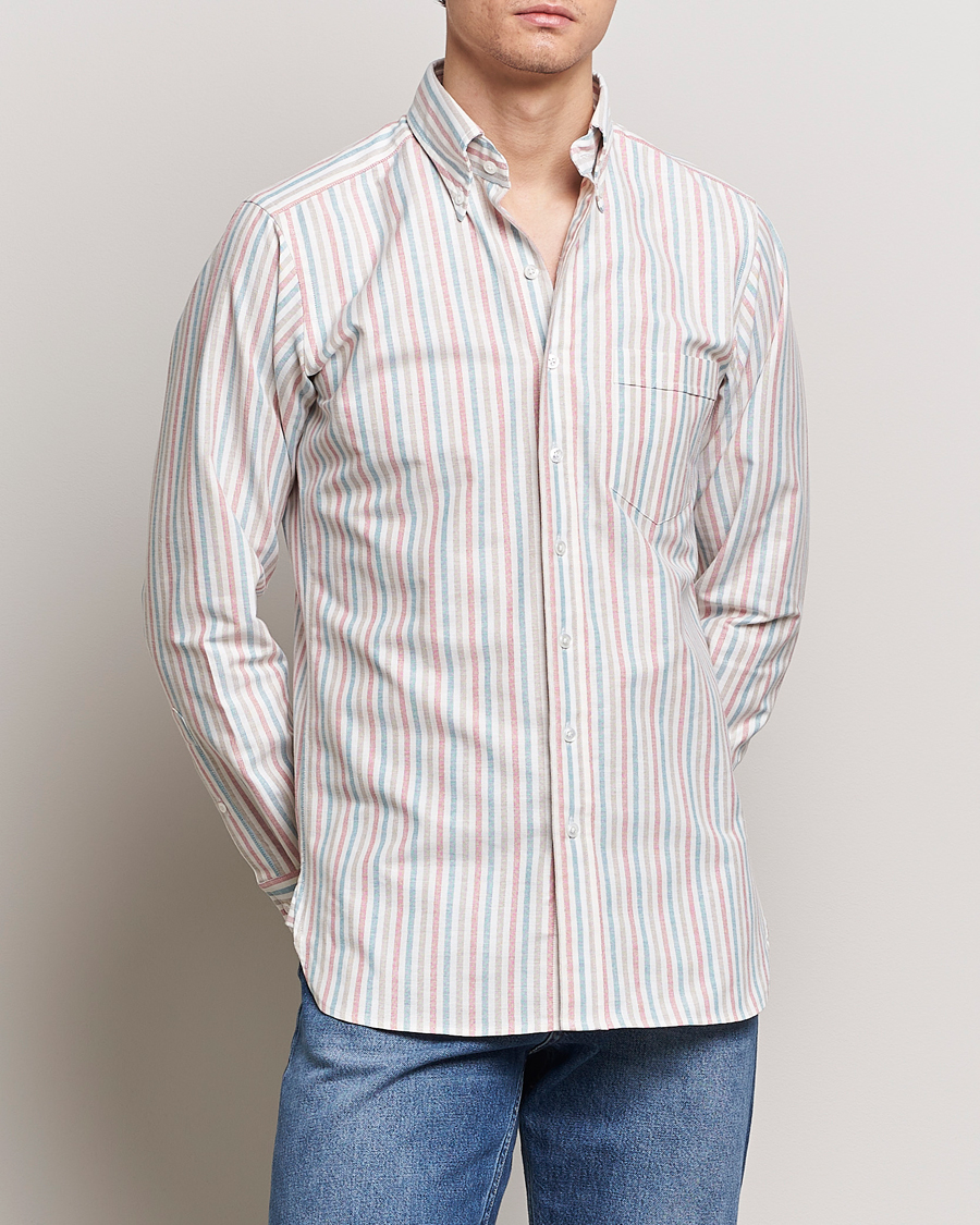 Herr |  | Drake\'s | Thin Tripple Stripe Oxford Shirt White