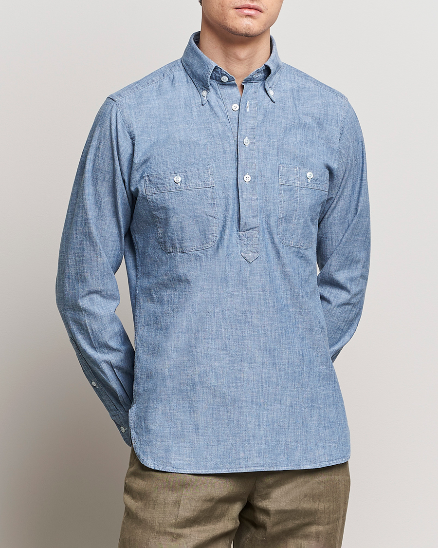 Herr | Jeansskjortor | Drake's | Chambray Popover Work Shirt Blue