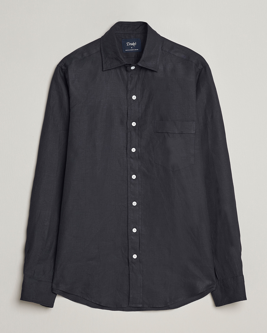 Herren | Hemden | Drake's | Linen Summer Shirt Navy