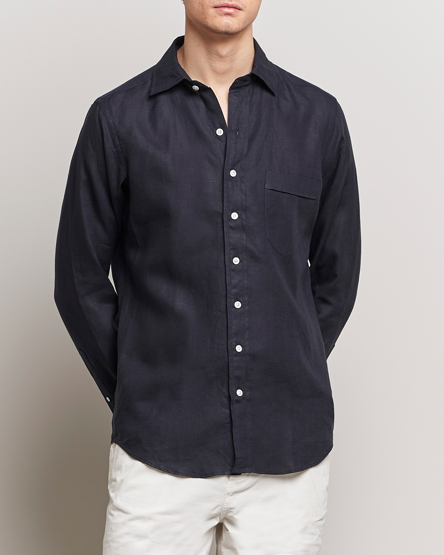 Herren | Hemden | Drake's | Linen Summer Shirt Navy
