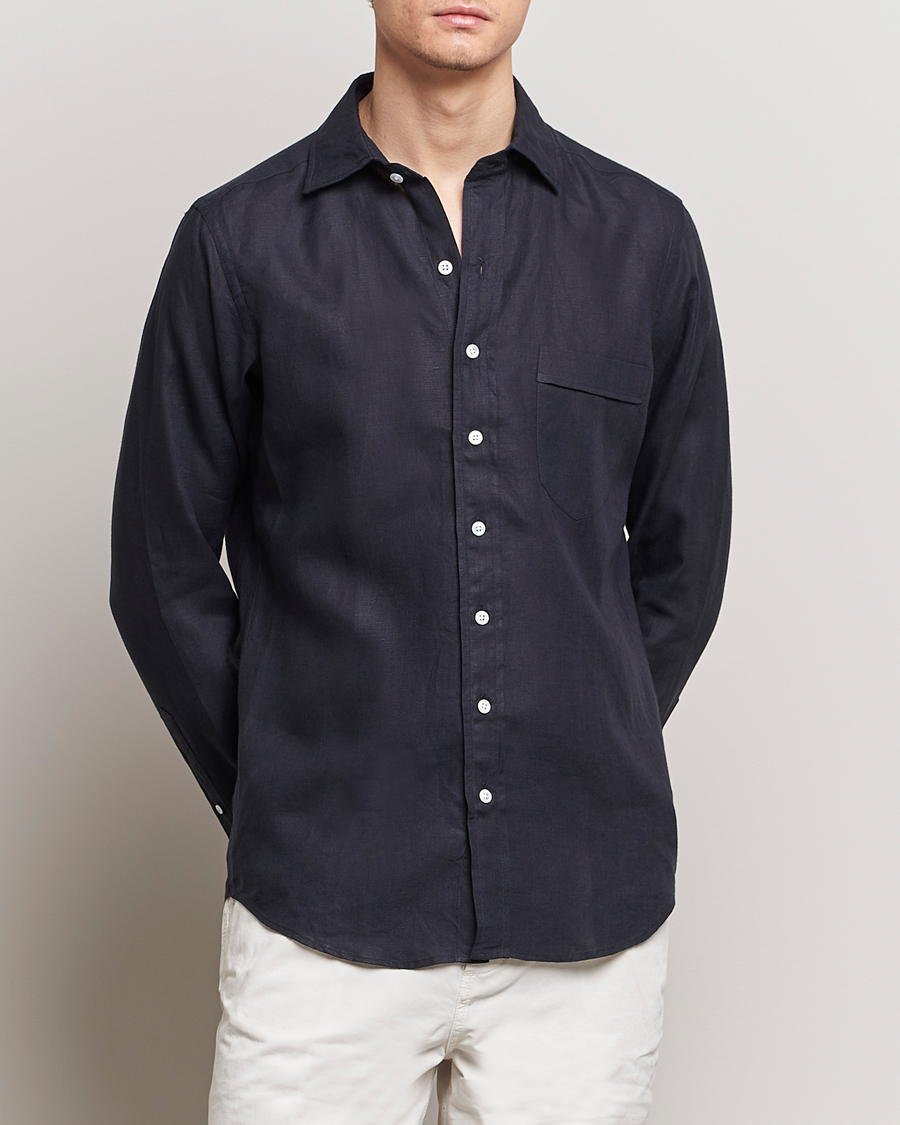 Herren | Leinenhemden | Drake's | Linen Summer Shirt Navy