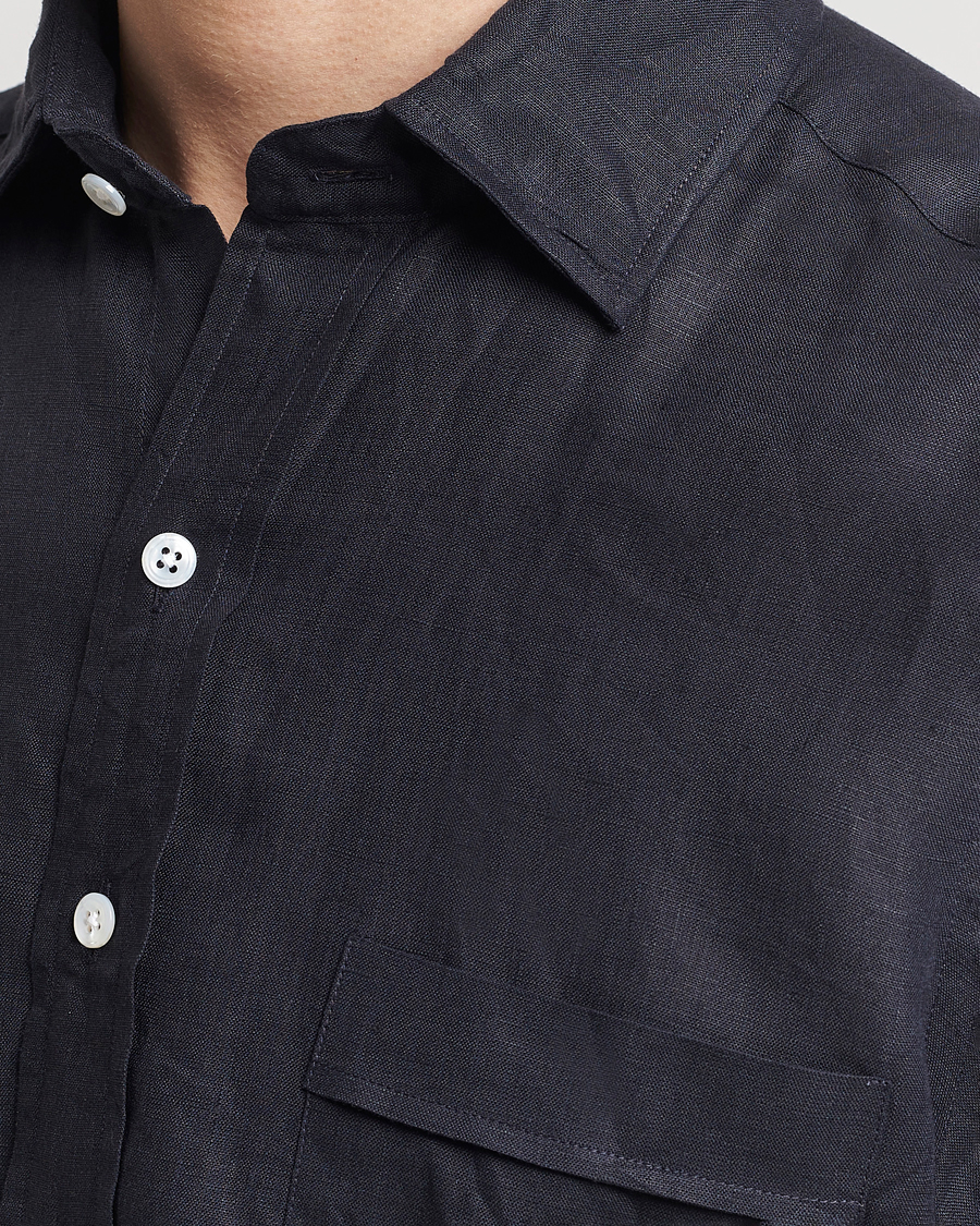 Herren | Hemden | Drake's | Linen Summer Shirt Navy