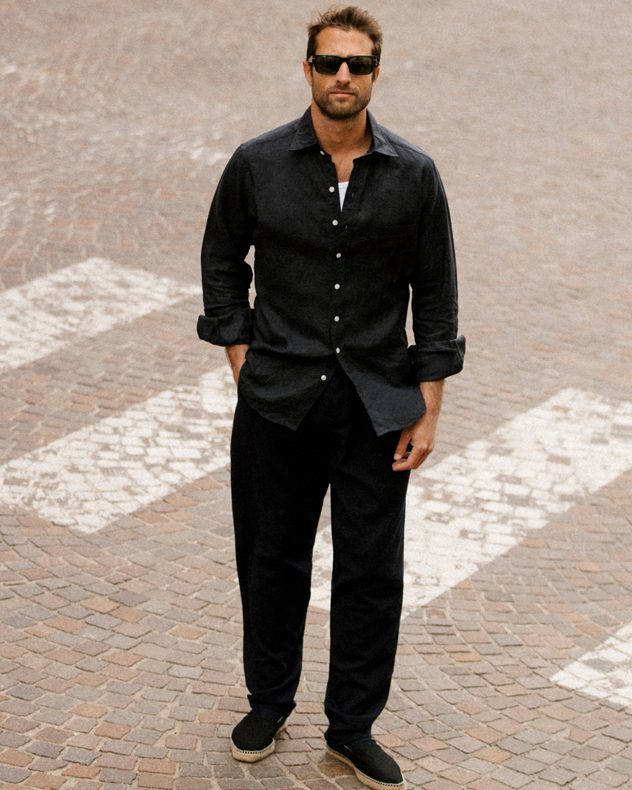 Herren | Hemden | Drake's | Linen Summer Shirt Navy