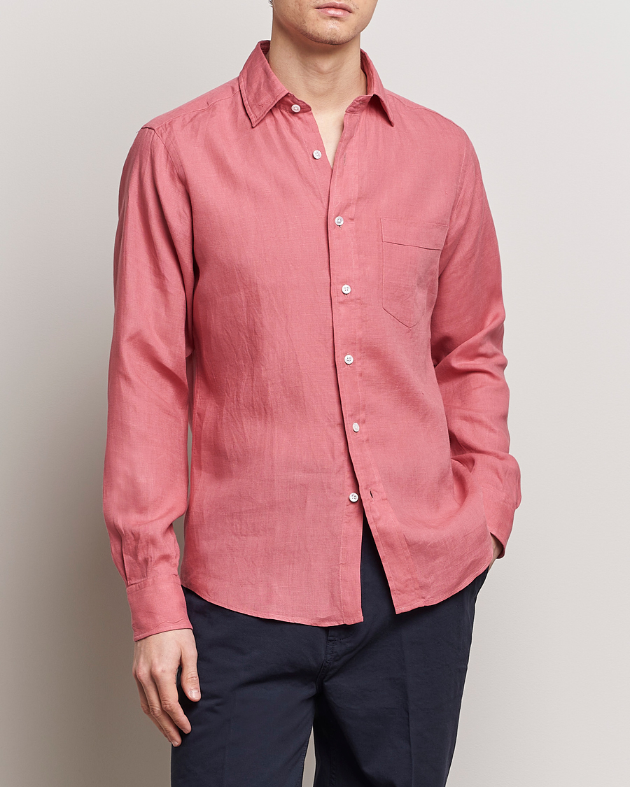 Herren | Preppy Authentic | Drake's | Linen Summer Shirt Pink