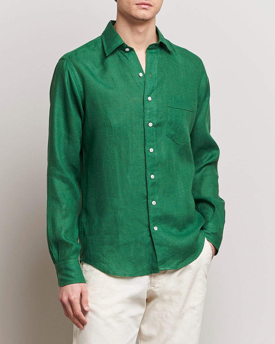 Herren | Best of British | Drake's | Linen Summer Shirt Green