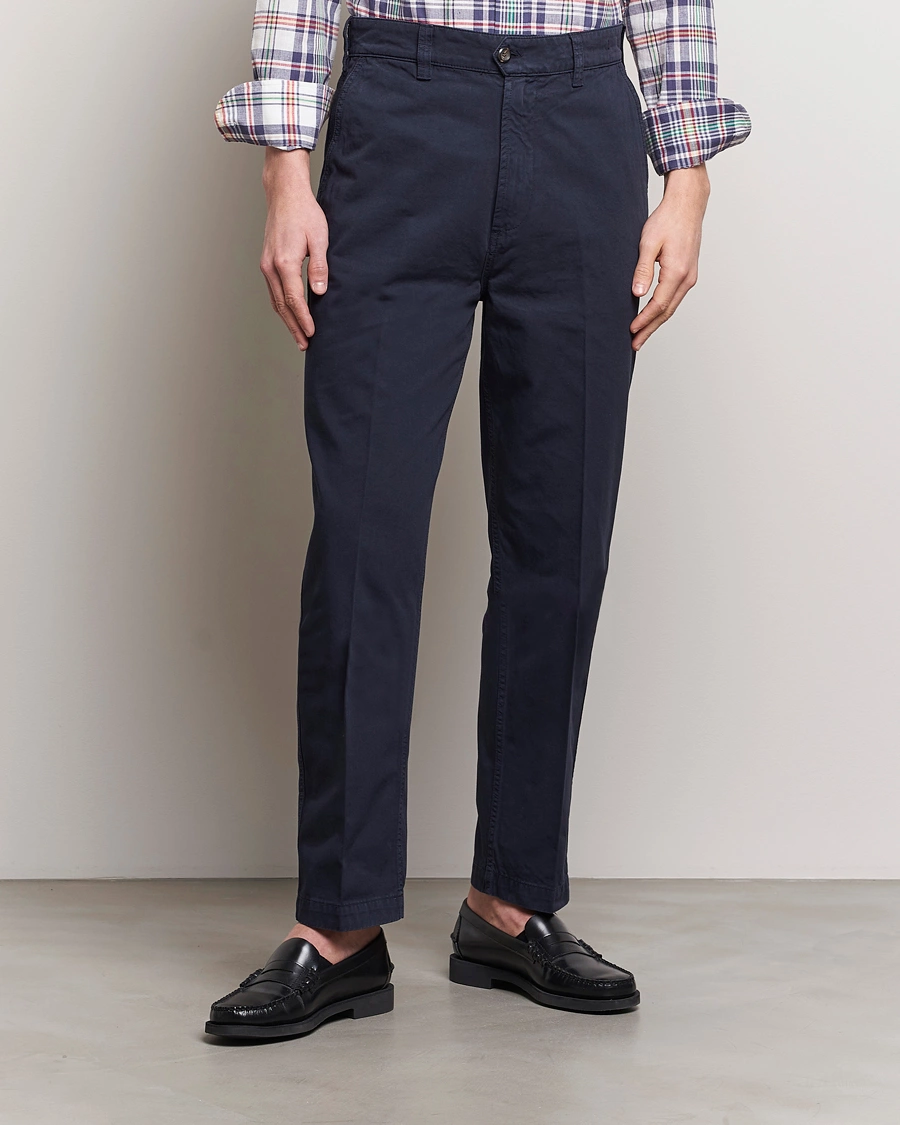 Herren | Best of British | Drake's | Cotton Flat Front Chino Navy