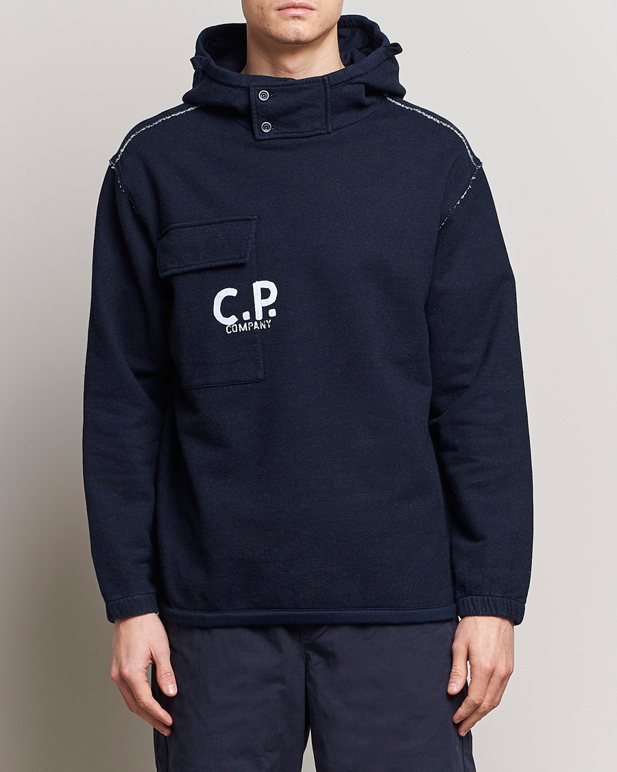 Herren | Kategorie | C.P. Company | Washed Indigo Fleece Hooded Sweatshirt Navy