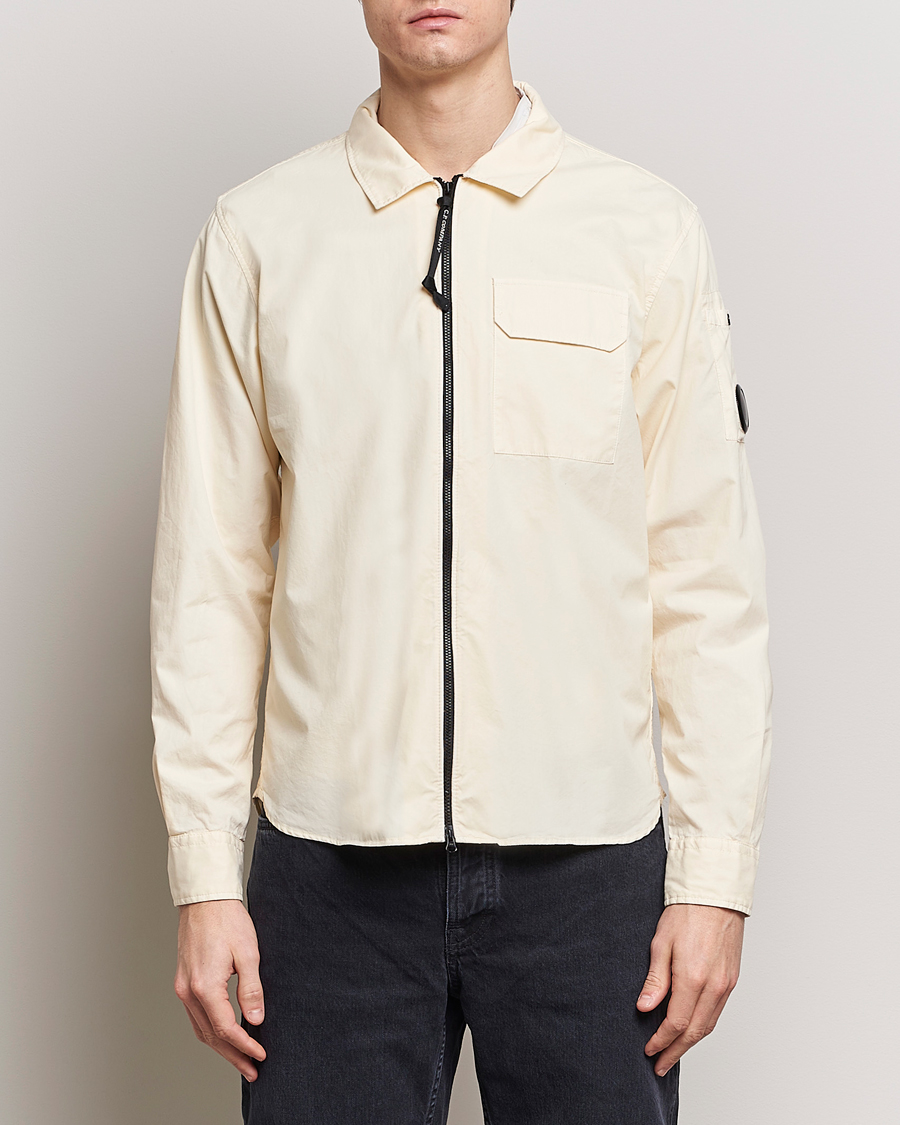 Herren |  | C.P. Company | Garment Dyed Gabardine Zip Shirt Jacket Ecru