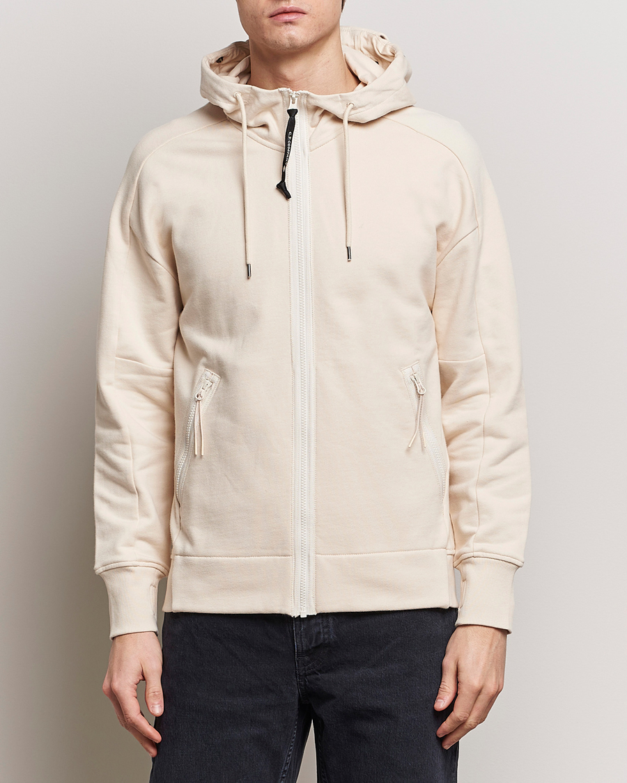 Herr |  | C.P. Company | Diagonal Raised Fleece Full Zip Goggle Hoodie Ecru