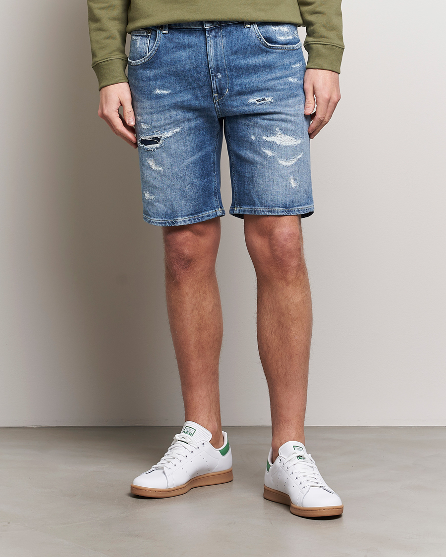 Men |  | Dondup | Derek Destroyed Denim Shorts Medium Blue