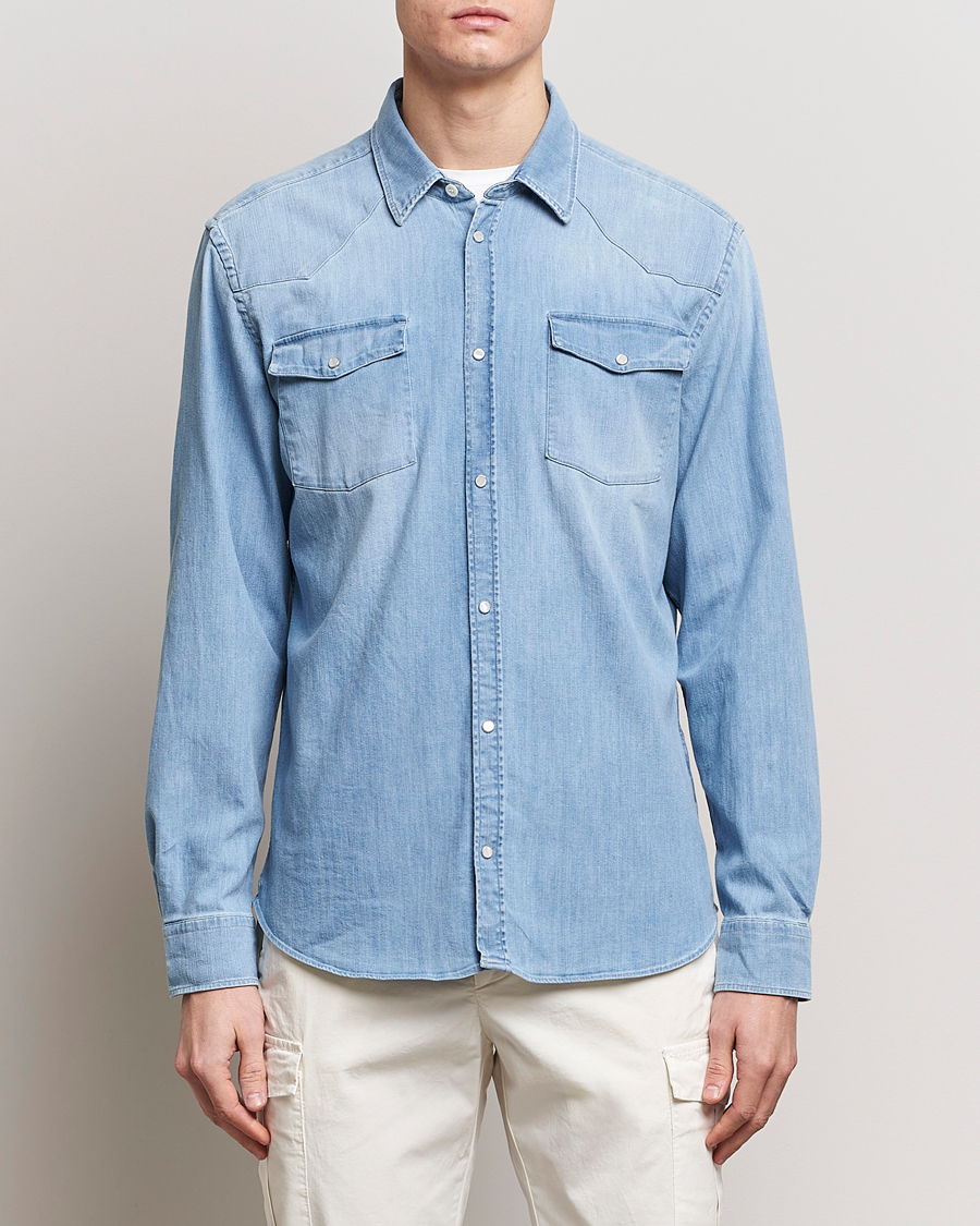 Herren |  | Dondup | Slim Fit Pocket Denim Shirt Light Blue