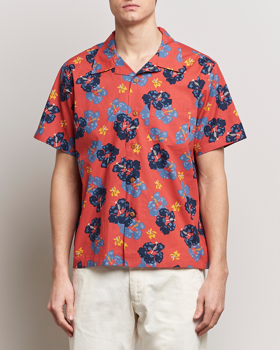 Herren | Nudie Jeans | Nudie Jeans | Arthur Printed Flower Short Sleeve Shirt Red