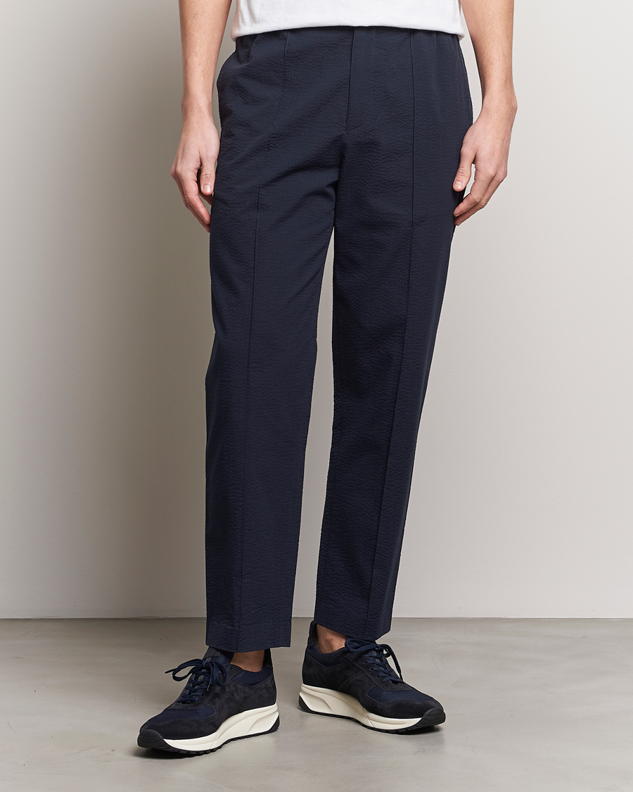 Herren | Kleidung | A.P.C. | Joaquin Seersucker Drawstring Trousers Dark Navy