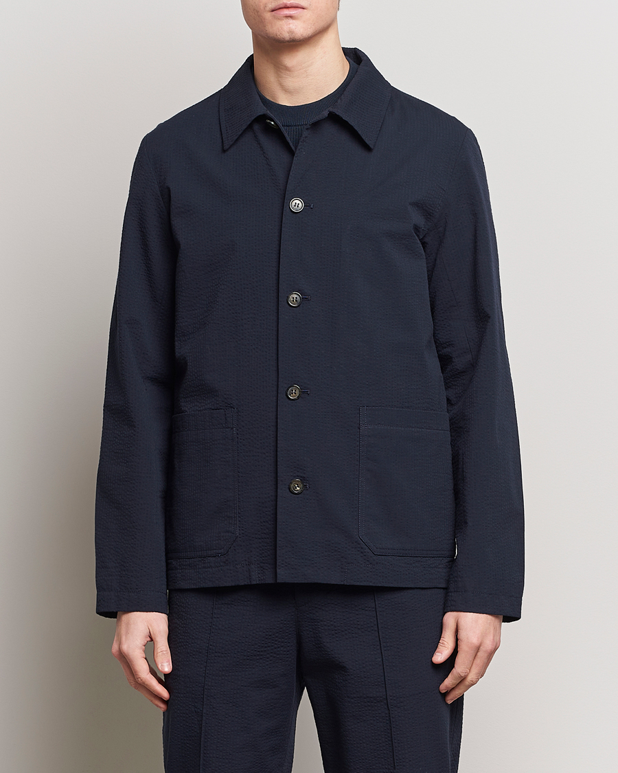 Herren | Overshirts | A.P.C. | Brest Seersucker Overshirt Dark Navy