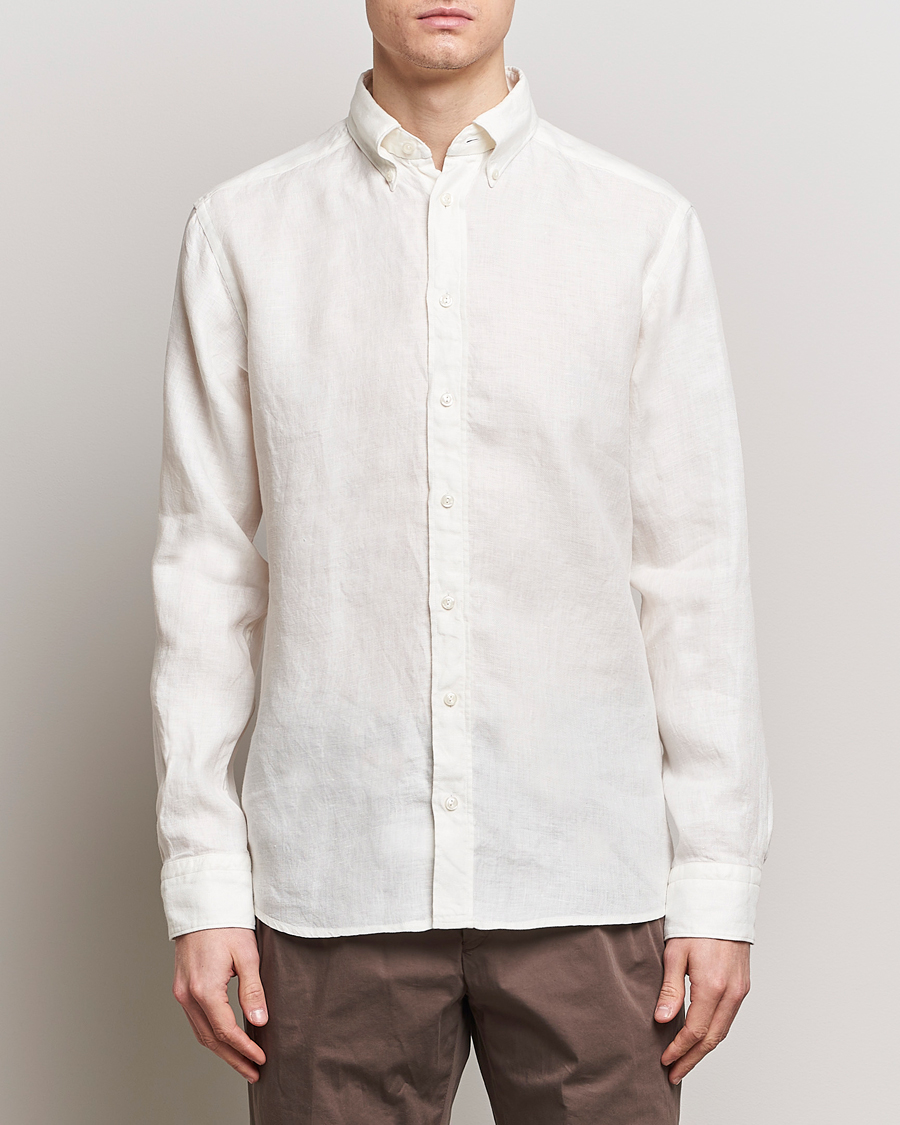 Herren | Hemden | Eton | Slim Fit Linen Button Down Shirt White