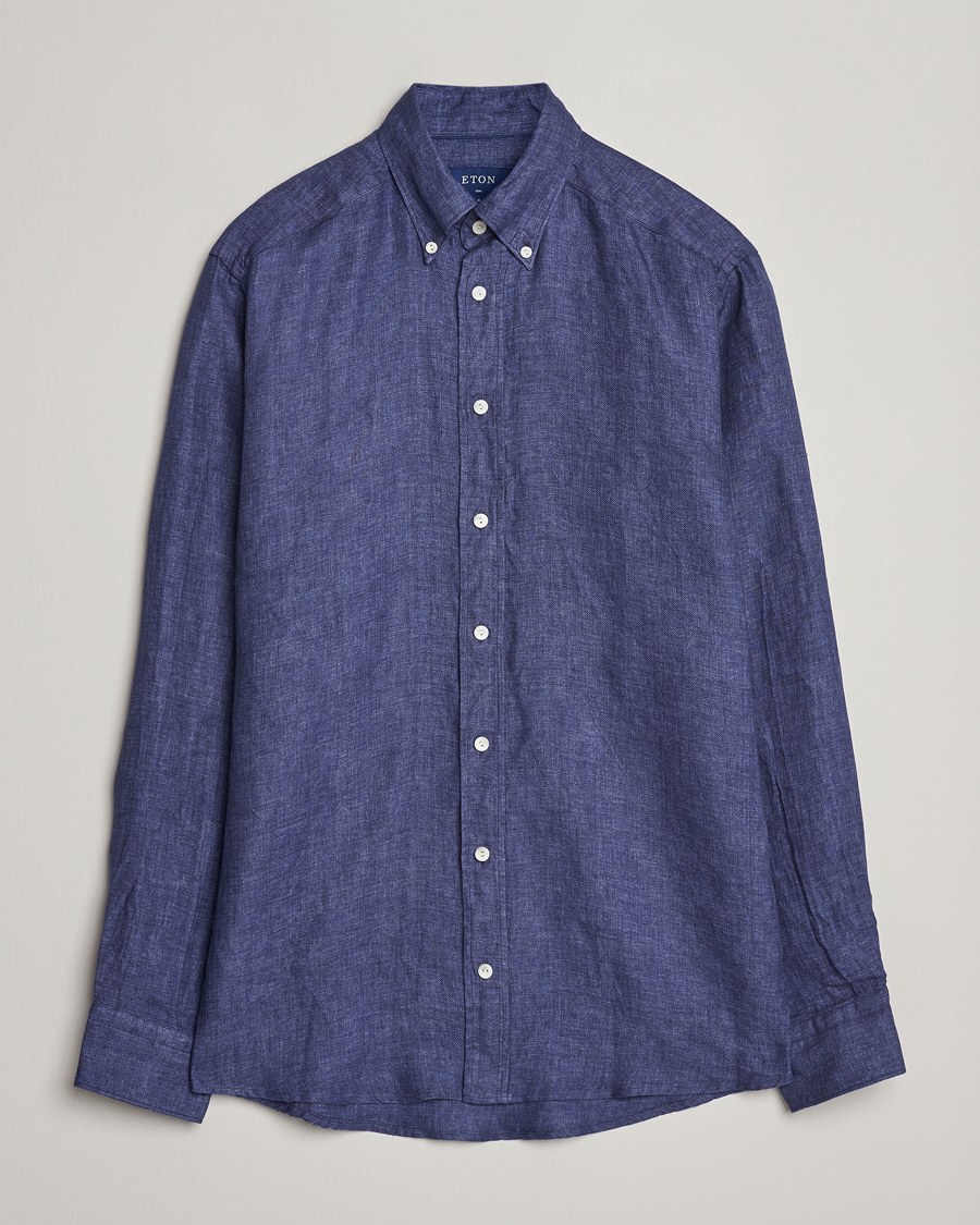 Herren | Hemden | Eton | Slim Fit Linen Button Down Shirt Navy Blue