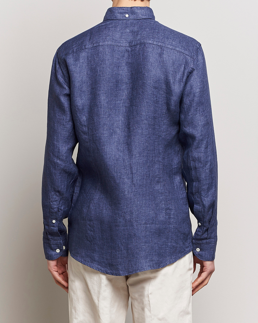 Herren | Hemden | Eton | Slim Fit Linen Button Down Shirt Navy Blue